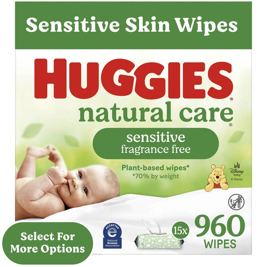 Huggies Natural Care Sensitive Baby Wipes, Unscented, 15 Flip-Top Packs, 960 Count