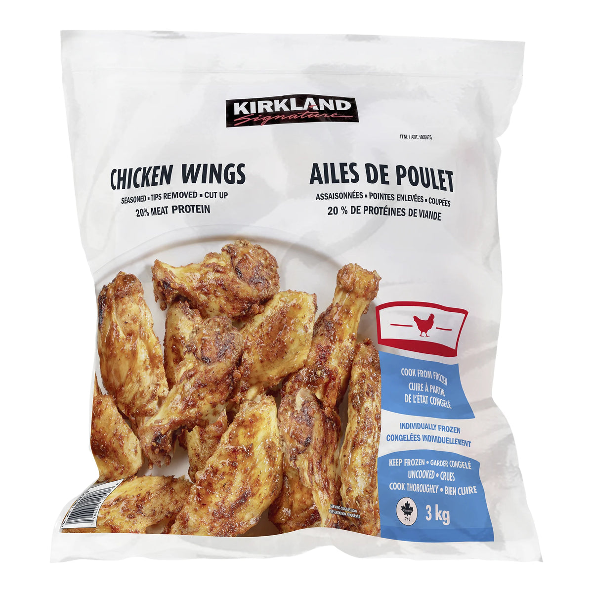 Kirkland Signature Frozen Chicken Wings, First and Second Sections, 3 kg