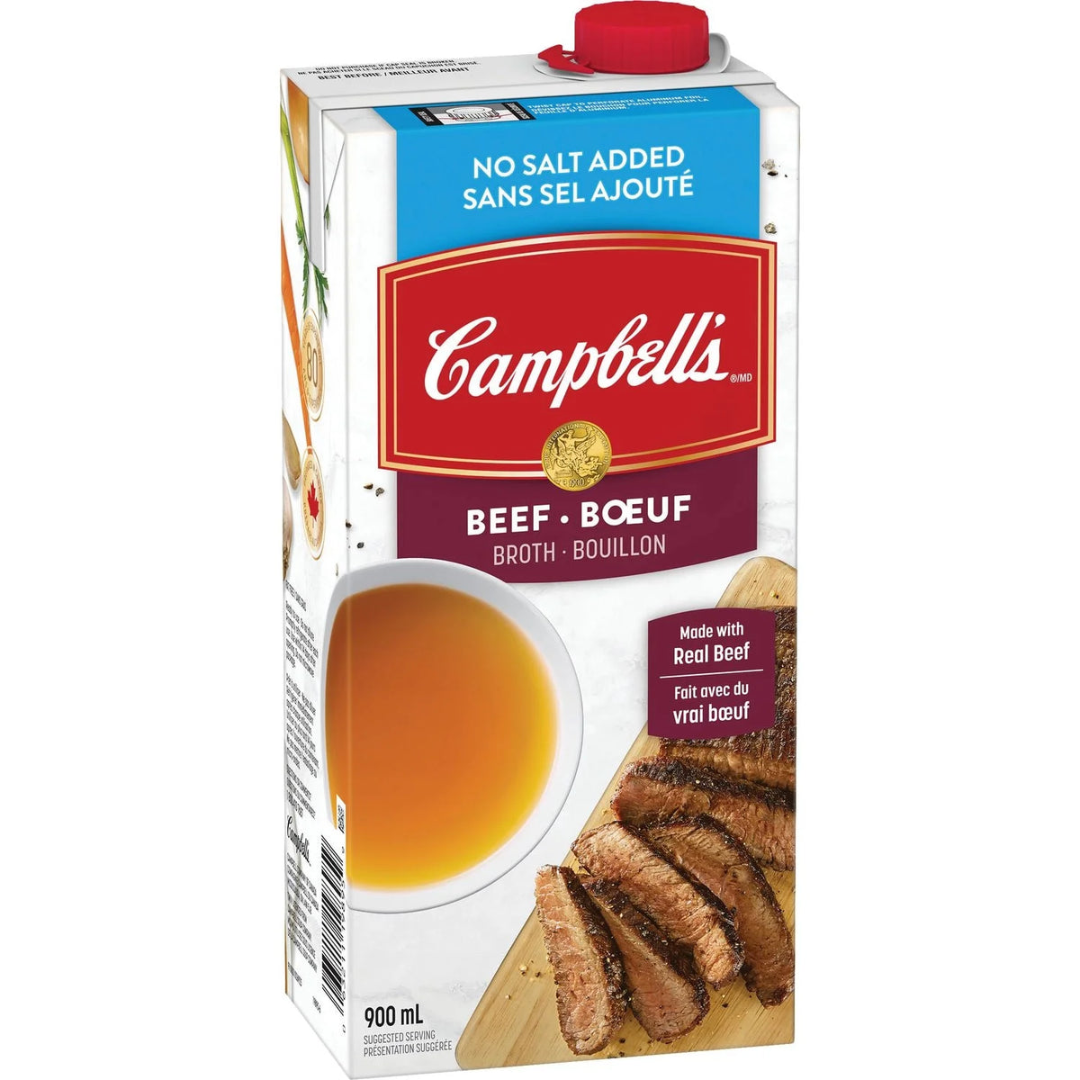 Campbell's Ready-to-Use No Salt Added Beef Broth, Shelf Stable, 900 mL
