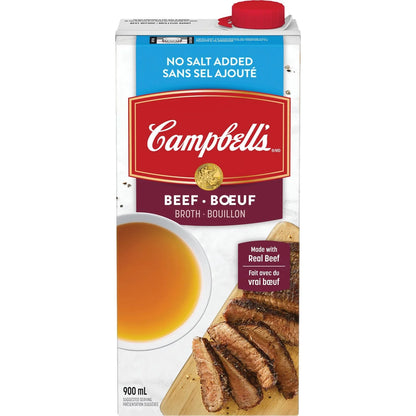 Campbell's Ready-to-Use No Salt Added Beef Broth, Shelf Stable, 900 mL