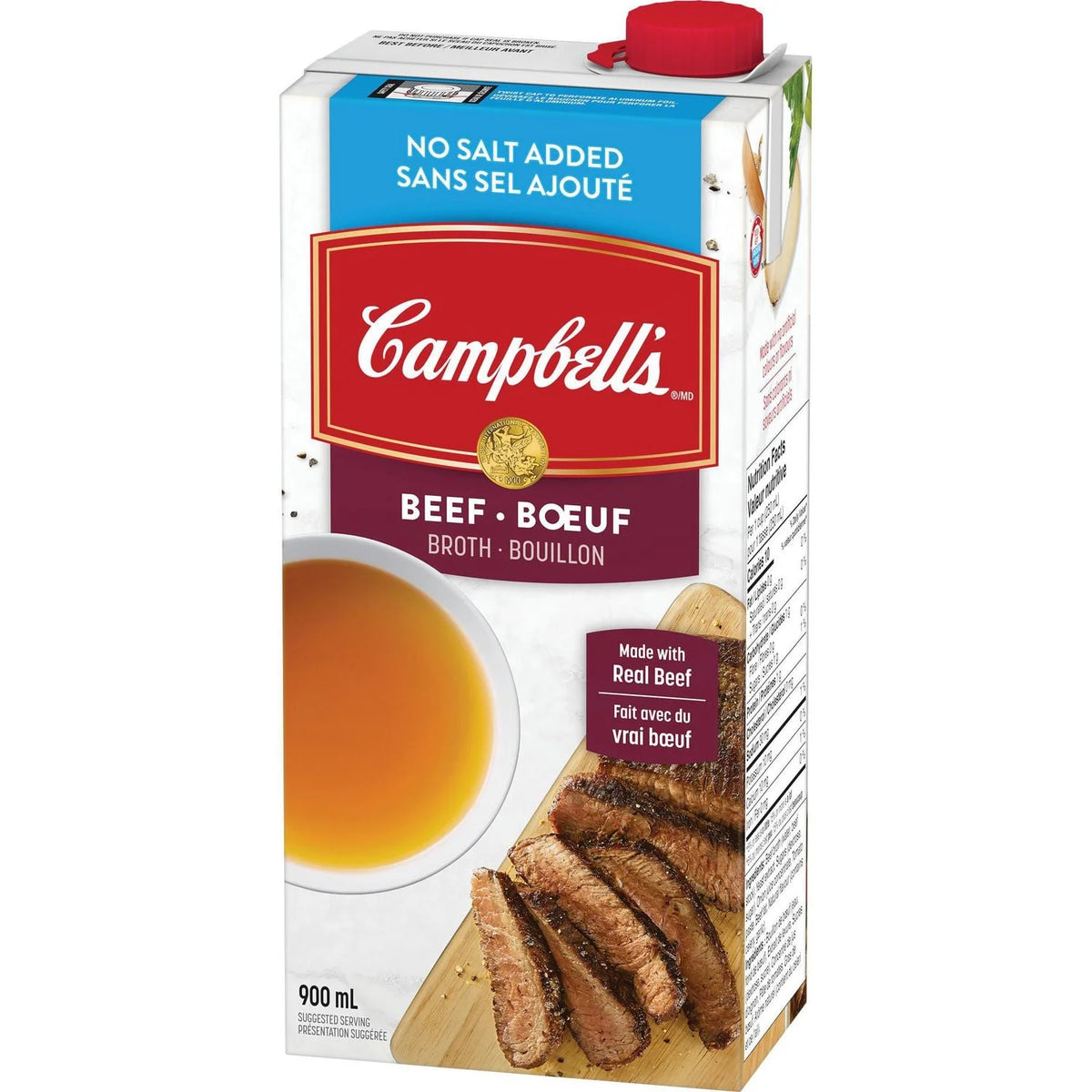 Campbell's Ready-to-Use No Salt Added Beef Broth, Shelf Stable, 900 mL