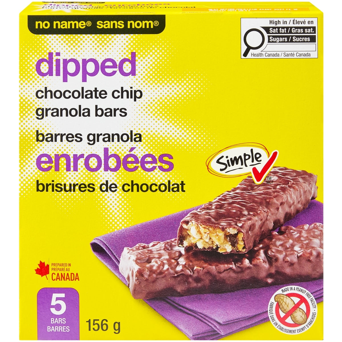 No Name Chocolate Chip Dipped Granola Bars, 5 bars (156 g total)