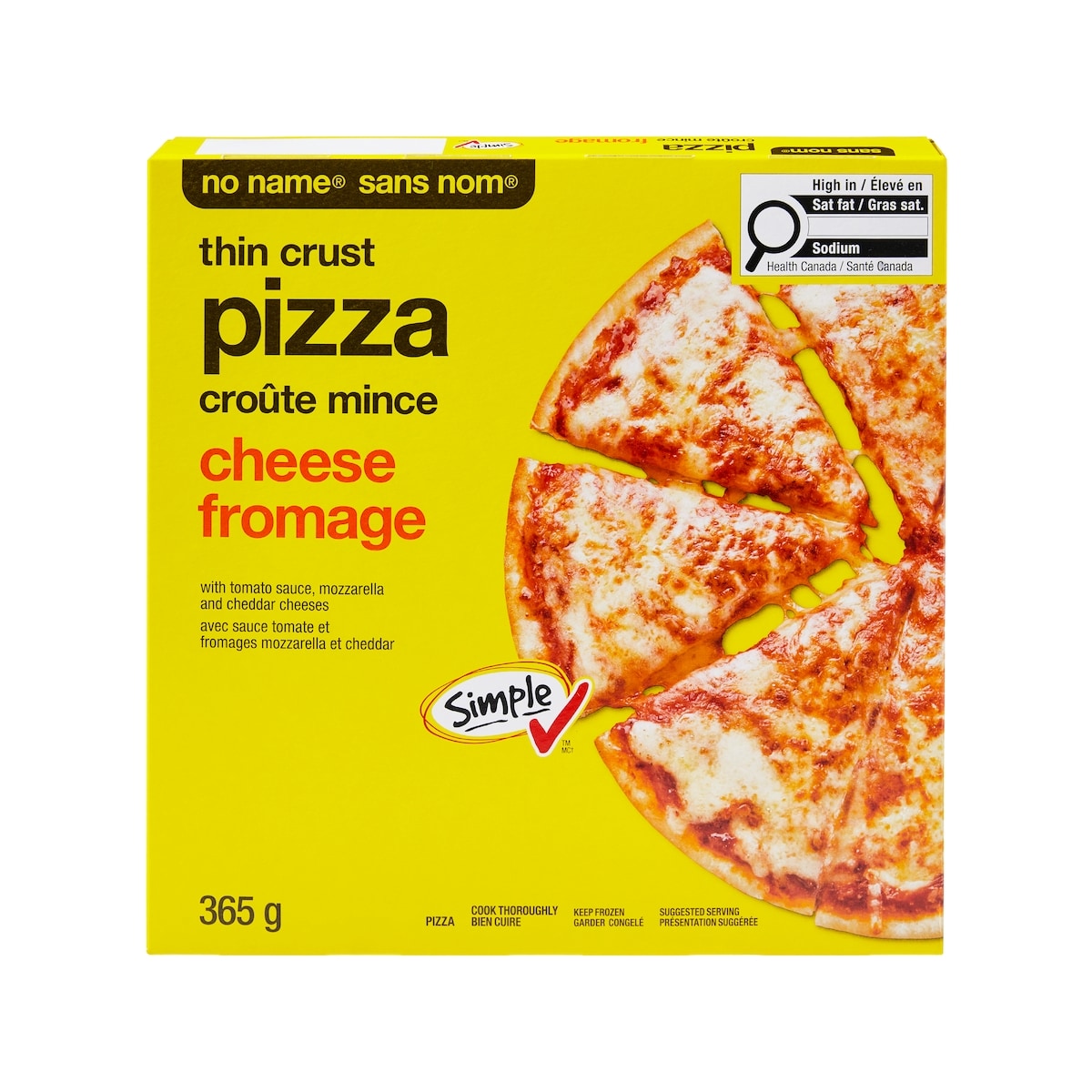 No Name Frozen Thin Crust Cheese Pizza, 369 g