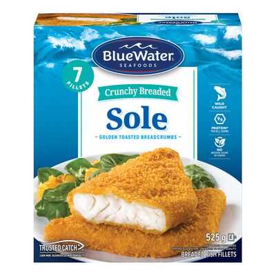Bluewater Breaded Sole Fillets, 525 g