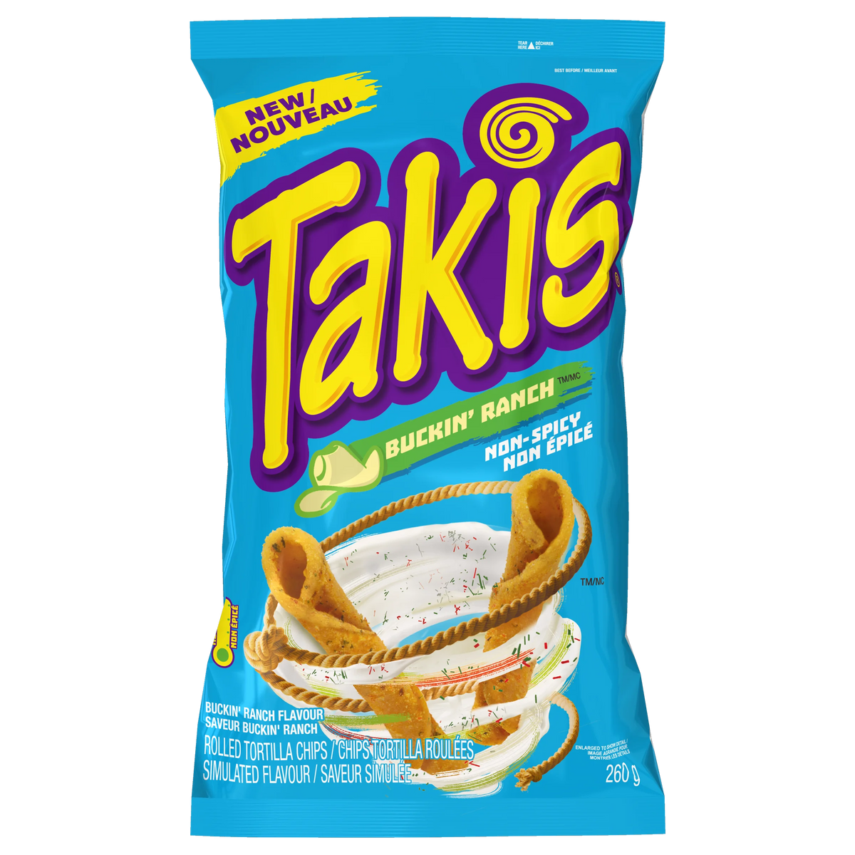 Takis Buckin' Ranch, Ranch Flavored Rolled Tortilla Chips, 260 g