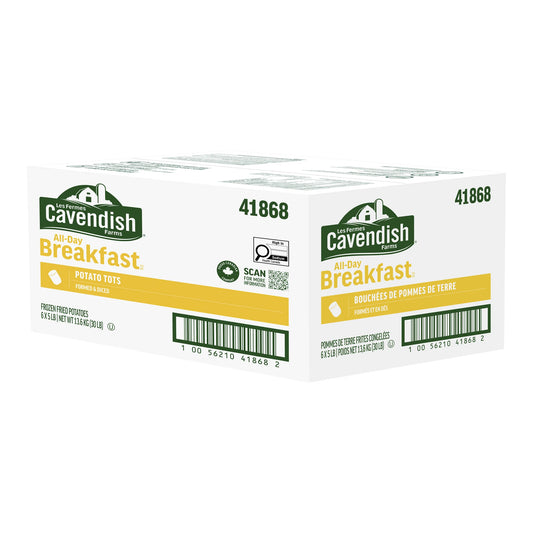 Cavendish Farms Frozen All-Day Breakfast Potato Tots, 6 × 2.27 kg