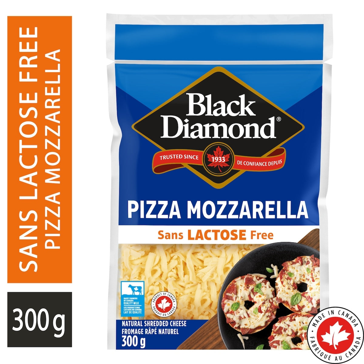 Black Diamond Lactose Free Mozzarella Cheese, Shredded, 300 g