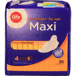 Life Brand Maxi Pad Overnight/Wings	36pk