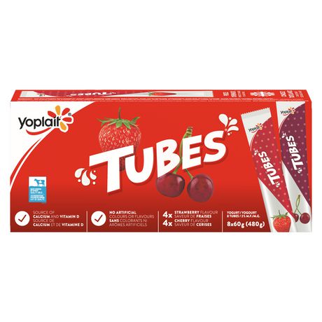 Tubes by Yoplait Cherry/Strawberry Yogurt 8 x 60 g