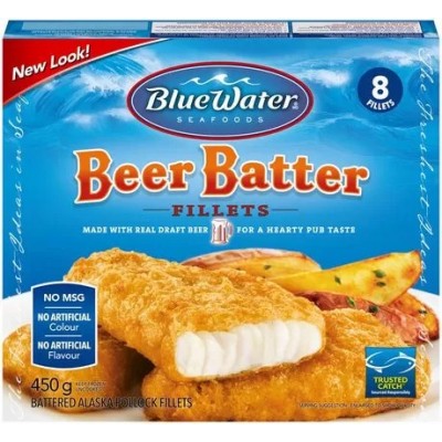 Bluewater Beer Battered Wild Caught Pollock Fillets, 450 g
